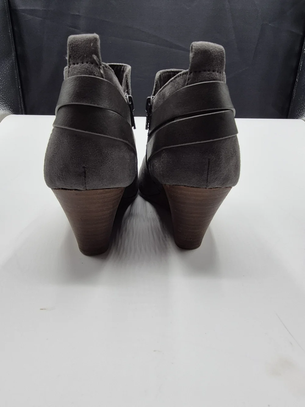 Report Gray Suede Ankle Booties with Buckle Strap